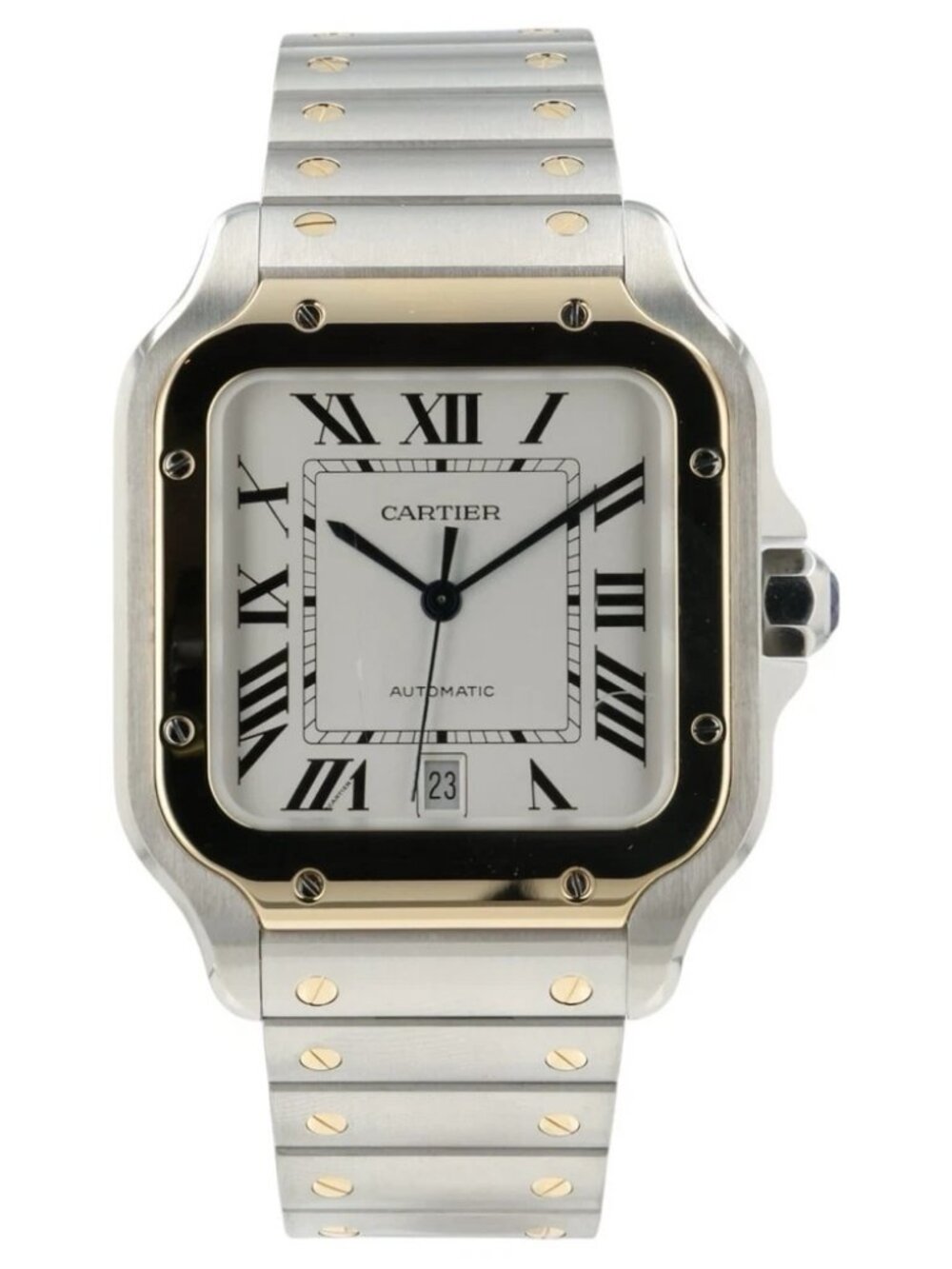 Cartier Santos Silver Dial Gold & Steel 39x47mm Automatic Mens Watch